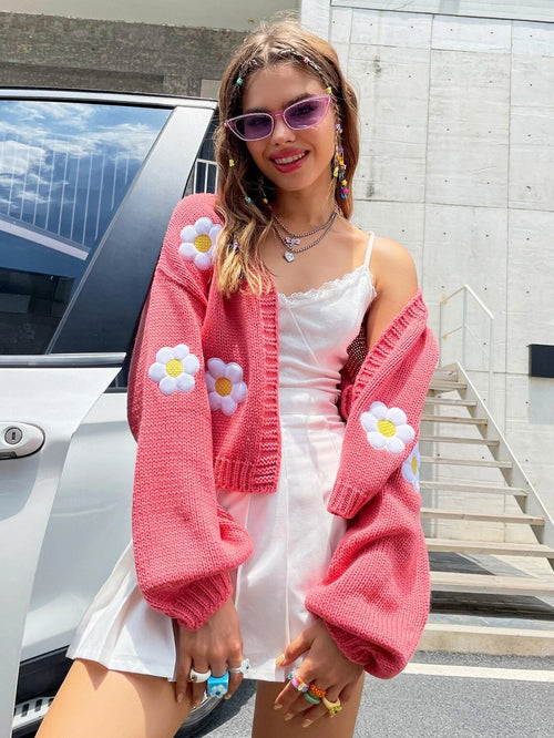 MOOSTA Floral Pattern Drop Sleeve Cardigan shein