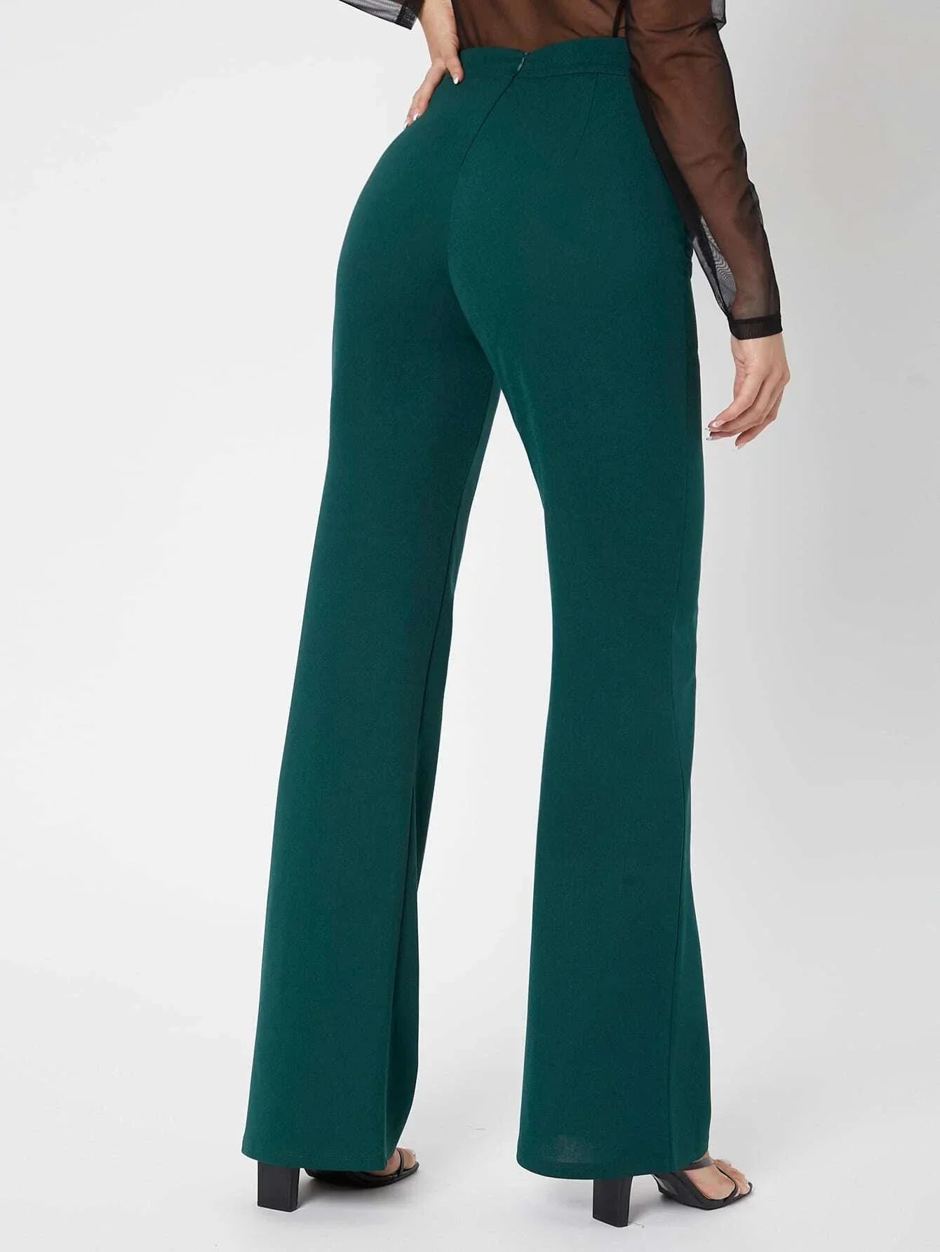 Tall Zipper Back Solid Flare Leg Pants shein