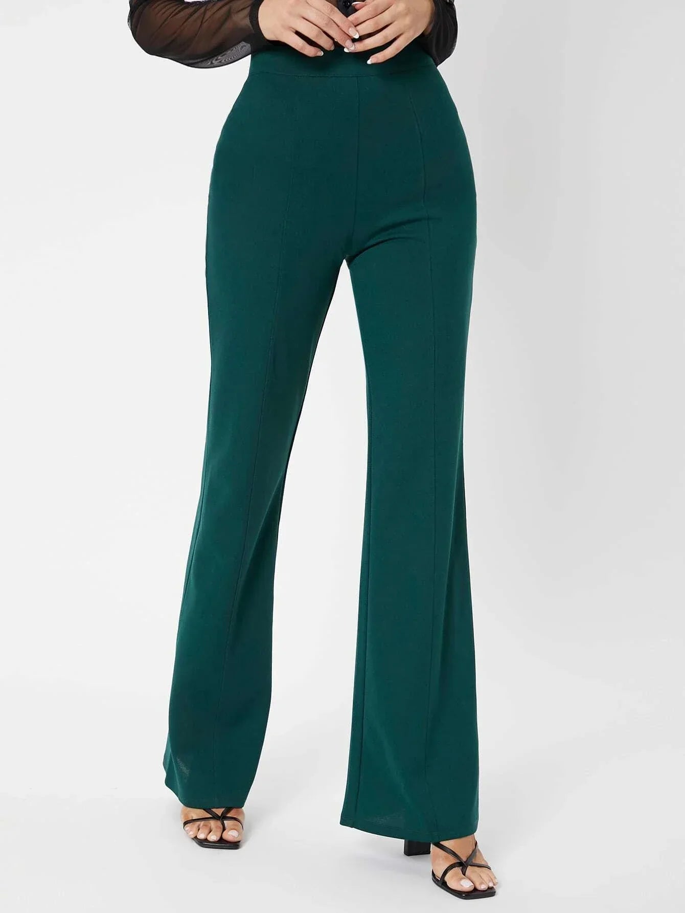 Tall Zipper Back Solid Flare Leg Pants shein