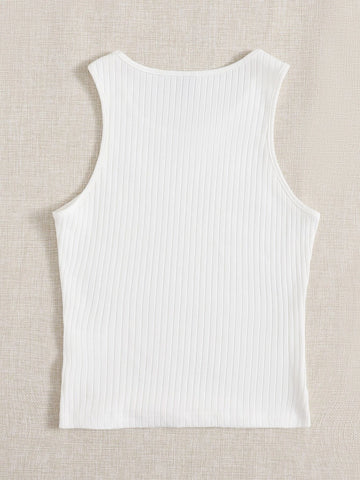 EZwear Solid Rib Knit Tank Top shein