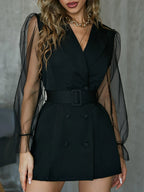 Raffinéa Contrast Mesh Sleeve Blazer Dress shein