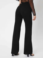 Tall Zipper Back Solid Flare Leg Pants shein