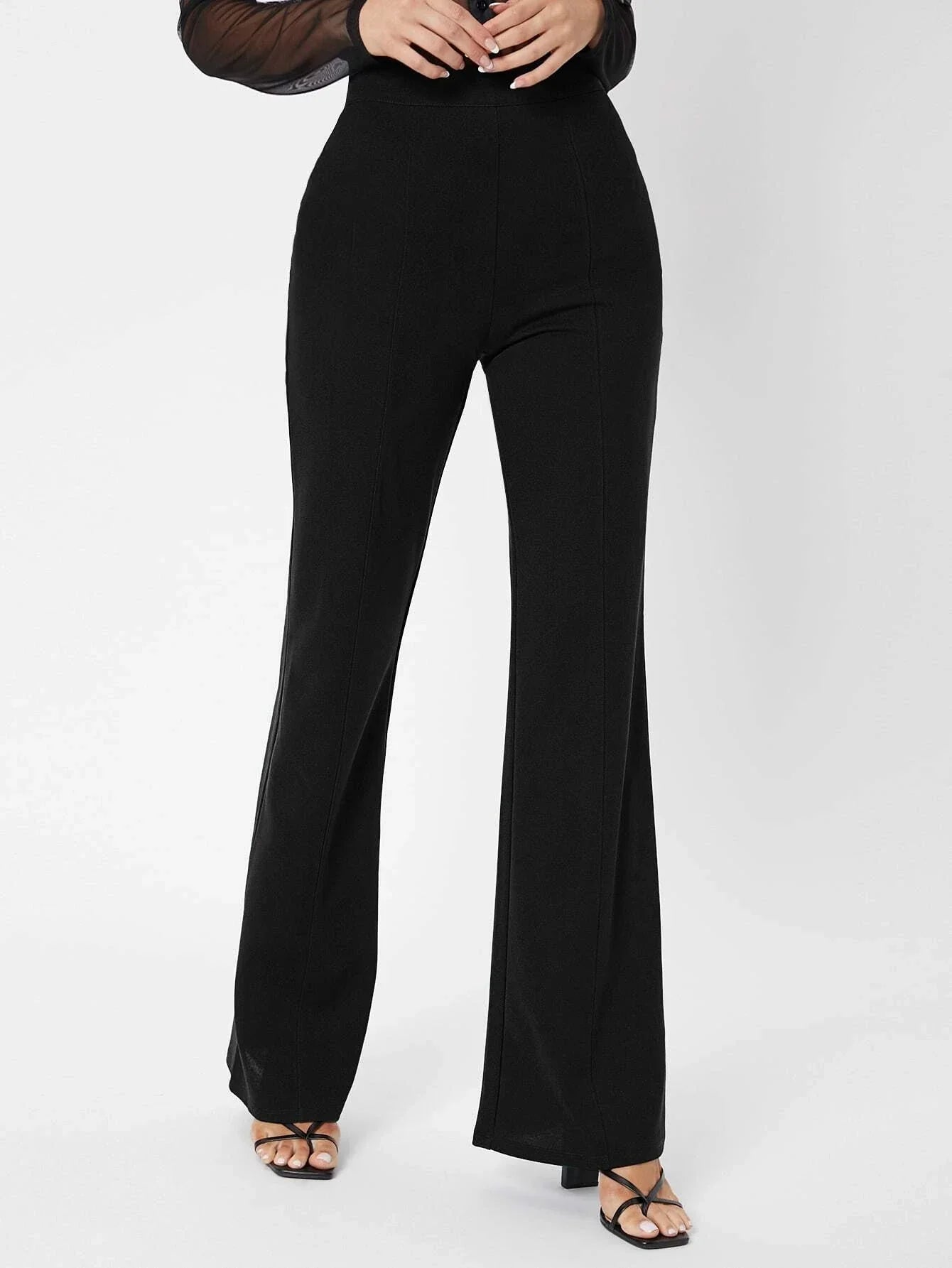Tall Zipper Back Solid Flare Leg Pants shein