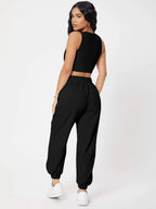 PETITE Solid Crop Tank Top And Joggers Set shein