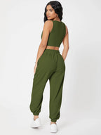 PETITE Solid Crop Tank Top And Joggers Set shein