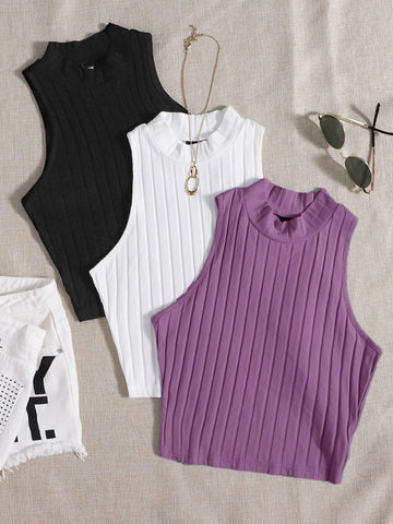 Essnce Plus 3pcs Mock Neck Rib-knit Tank Top shein