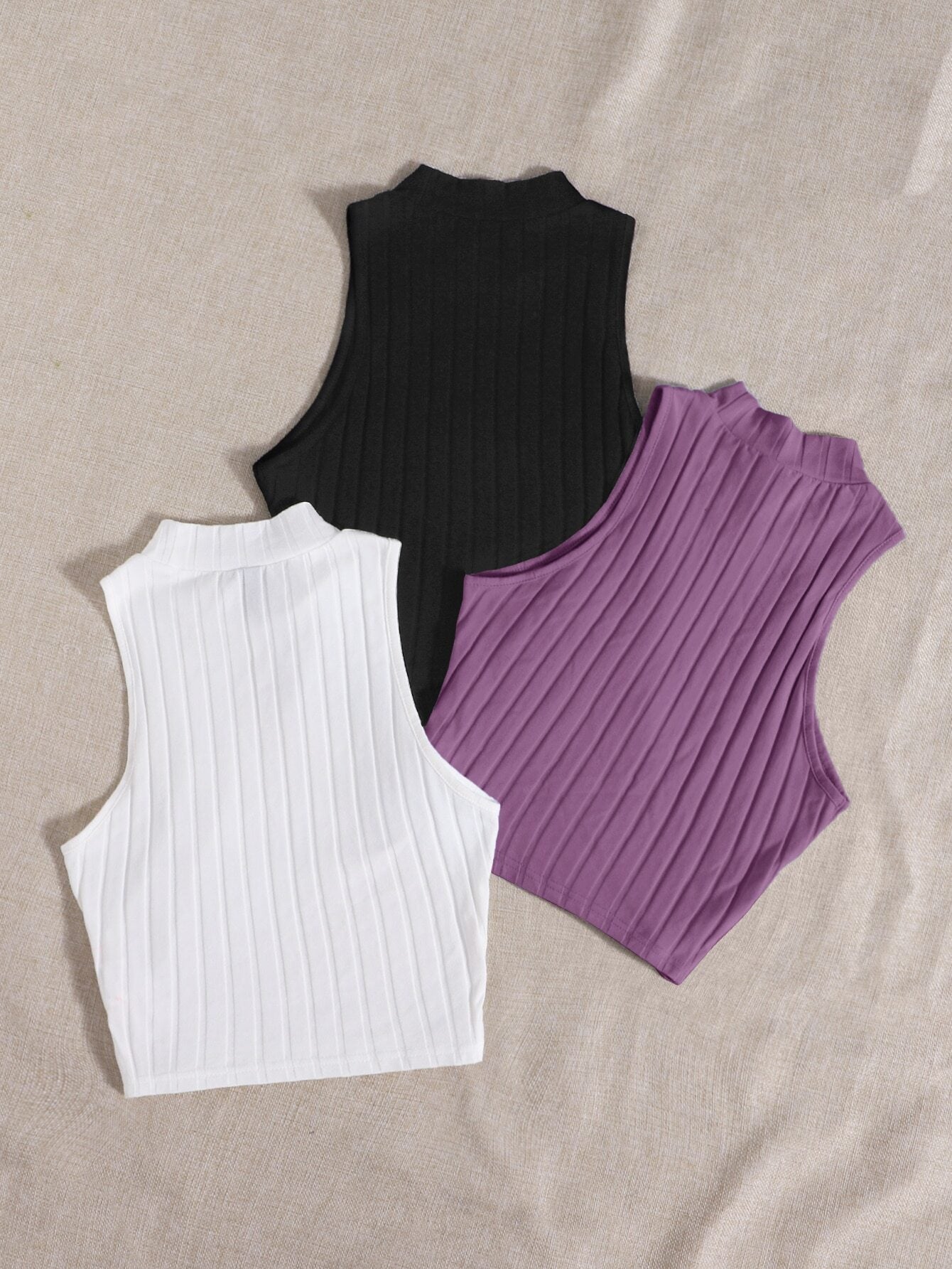 Essnce Plus 3pcs Mock Neck Rib-knit Tank Top shein