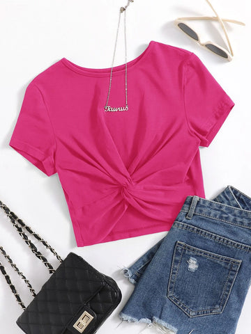 EZwear Twist Hem Solid Tee shein