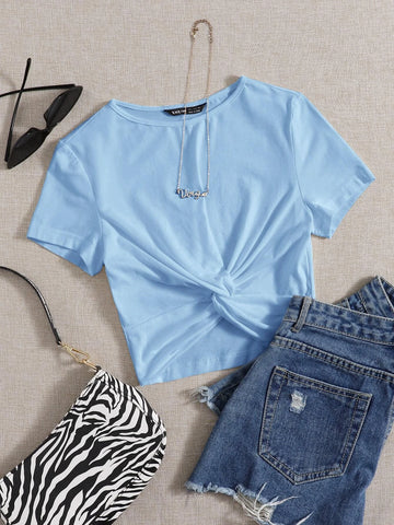 EZwear Twist Hem Solid Tee shein