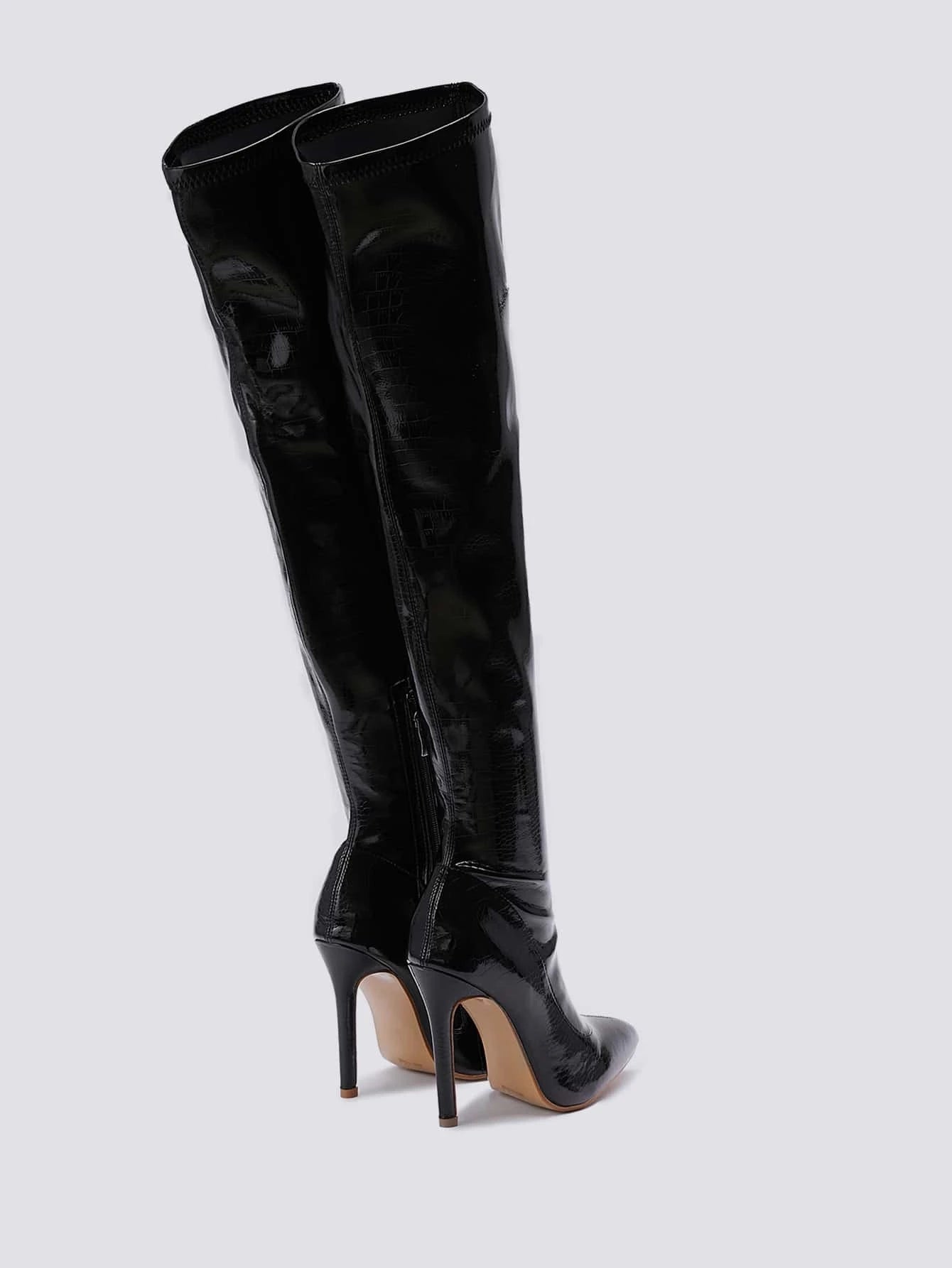 Zipper Side Point Toe Stiletto Heeled Sock Boots shein