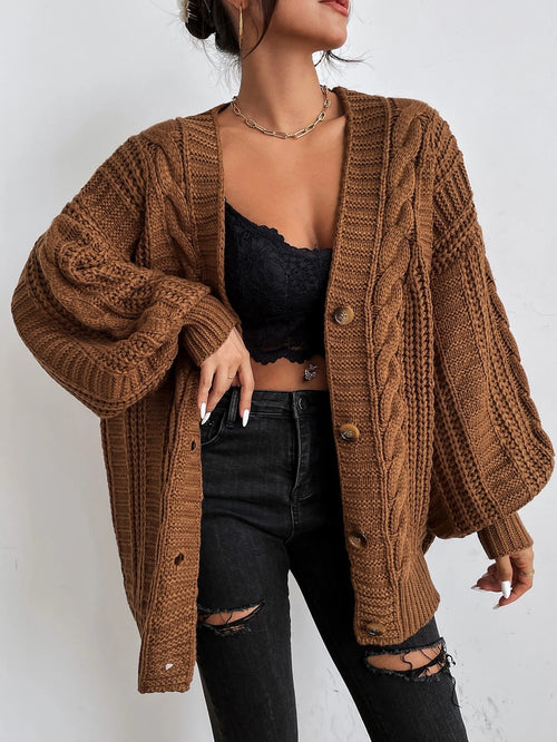 Frenchy Bishop Sleeve Button Up Cardigan shein