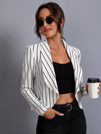 Clasi Striped Shawl Collar Open Front Blazer shein