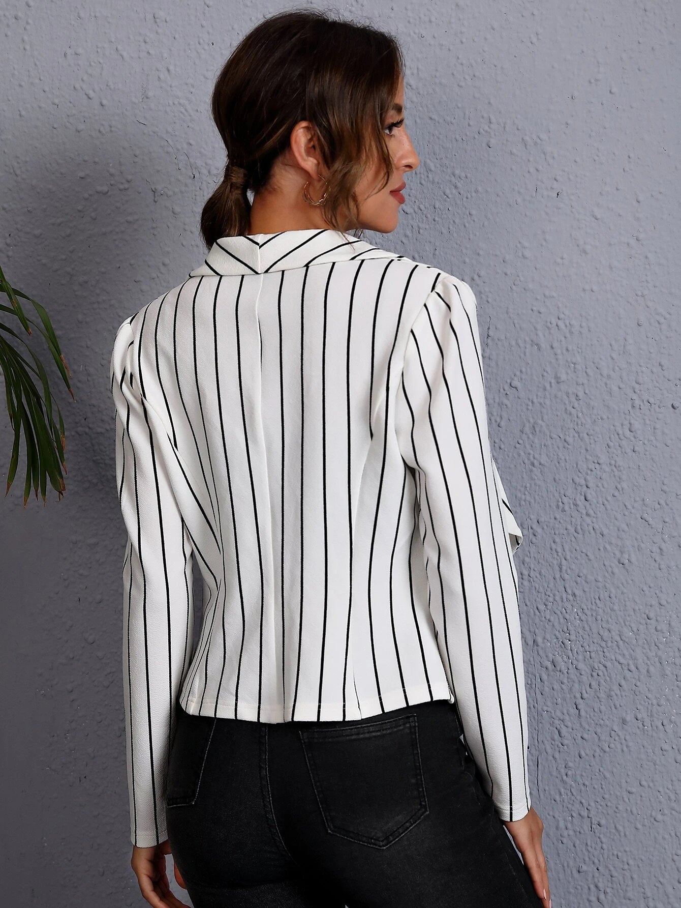 Clasi Striped Shawl Collar Open Front Blazer shein