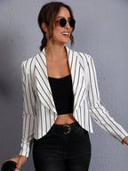 Clasi Striped Shawl Collar Open Front Blazer shein