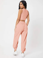 PETITE Solid Crop Tank Top And Joggers Set shein