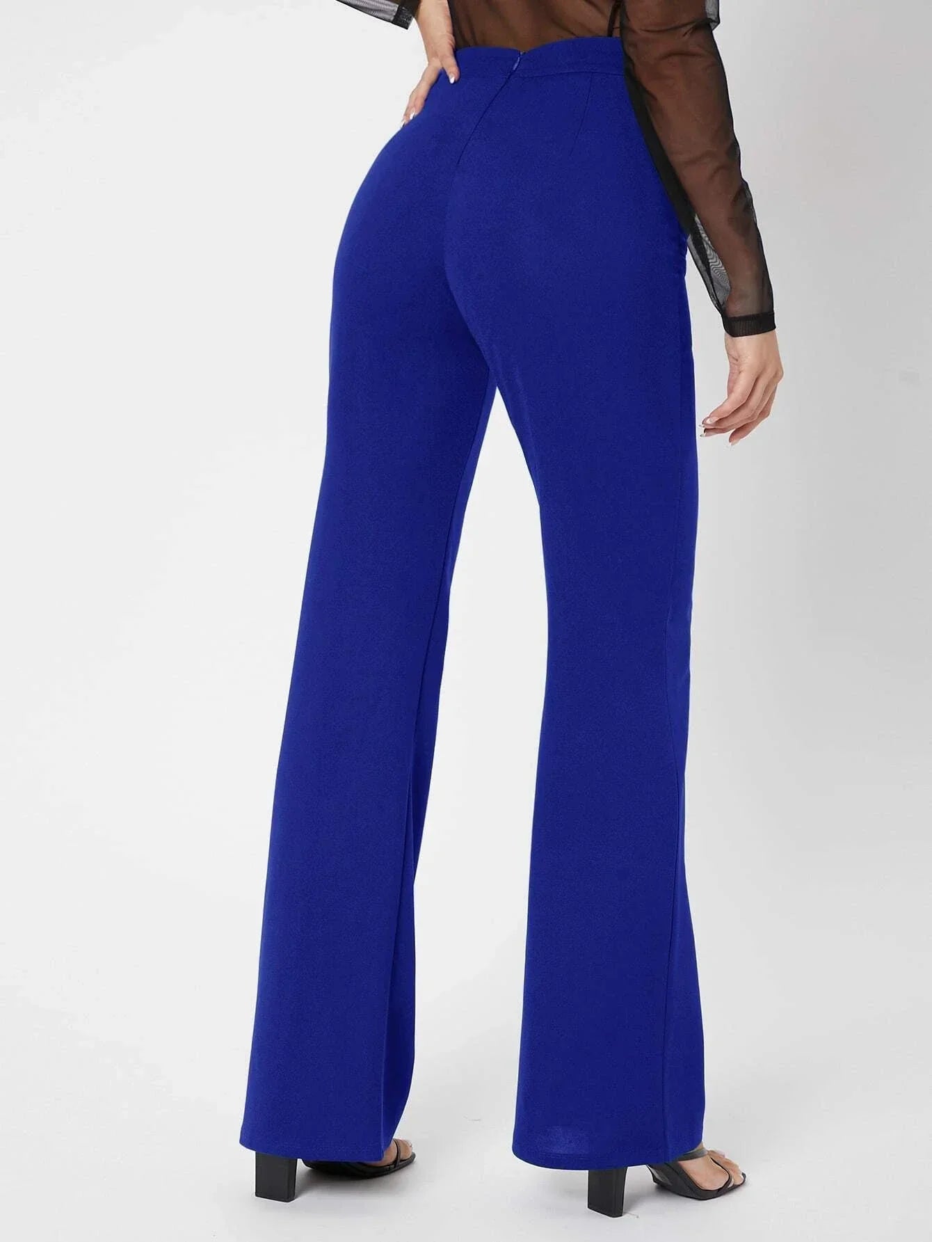 Tall Zipper Back Solid Flare Leg Pants shein