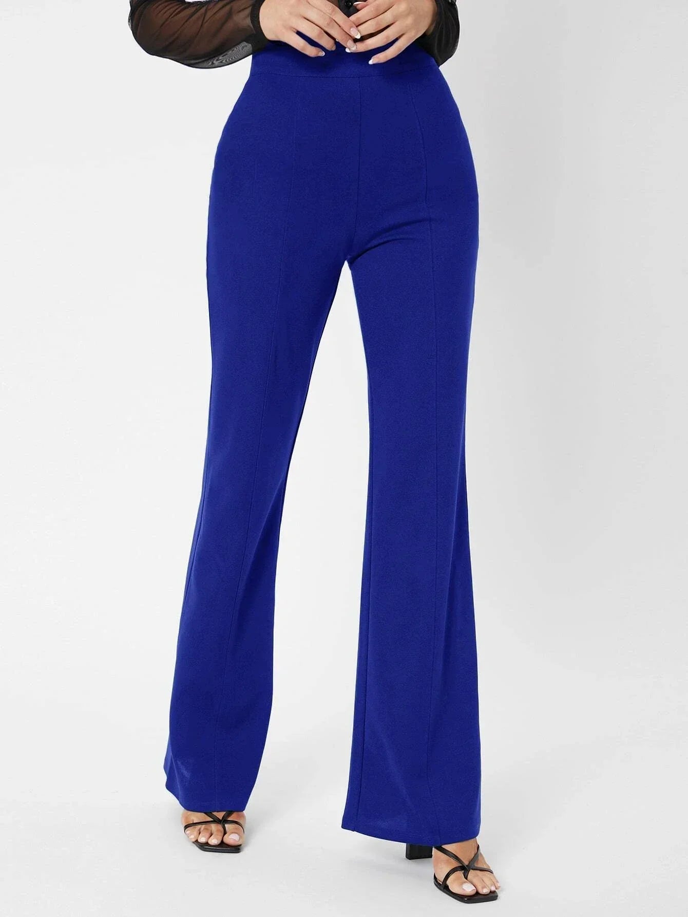 Tall Zipper Back Solid Flare Leg Pants shein