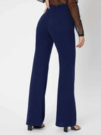 Tall Zipper Back Solid Flare Leg Pants shein