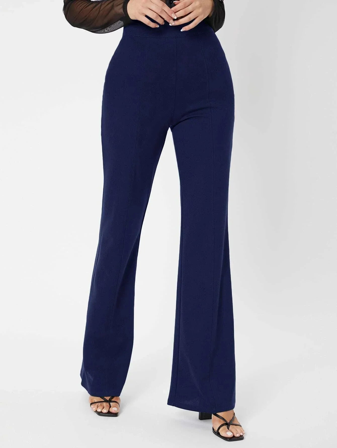 Tall Zipper Back Solid Flare Leg Pants shein
