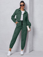 Mulvari Corduroy Flap Detail Jacket With Tie Front Cargo Pants shein