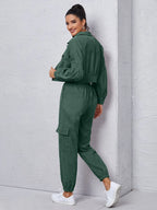 Mulvari Corduroy Flap Detail Jacket With Tie Front Cargo Pants shein