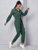 Mulvari Corduroy Flap Detail Jacket With Tie Front Cargo Pants shein