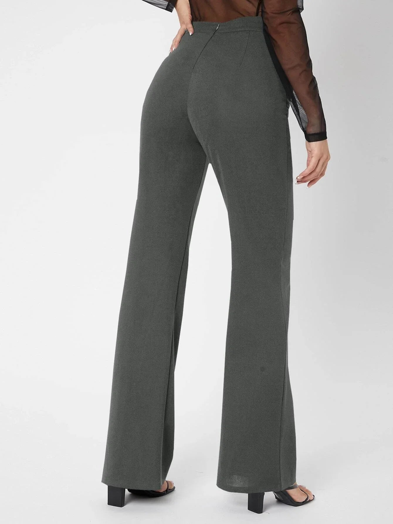 Tall Zipper Back Solid Flare Leg Pants shein