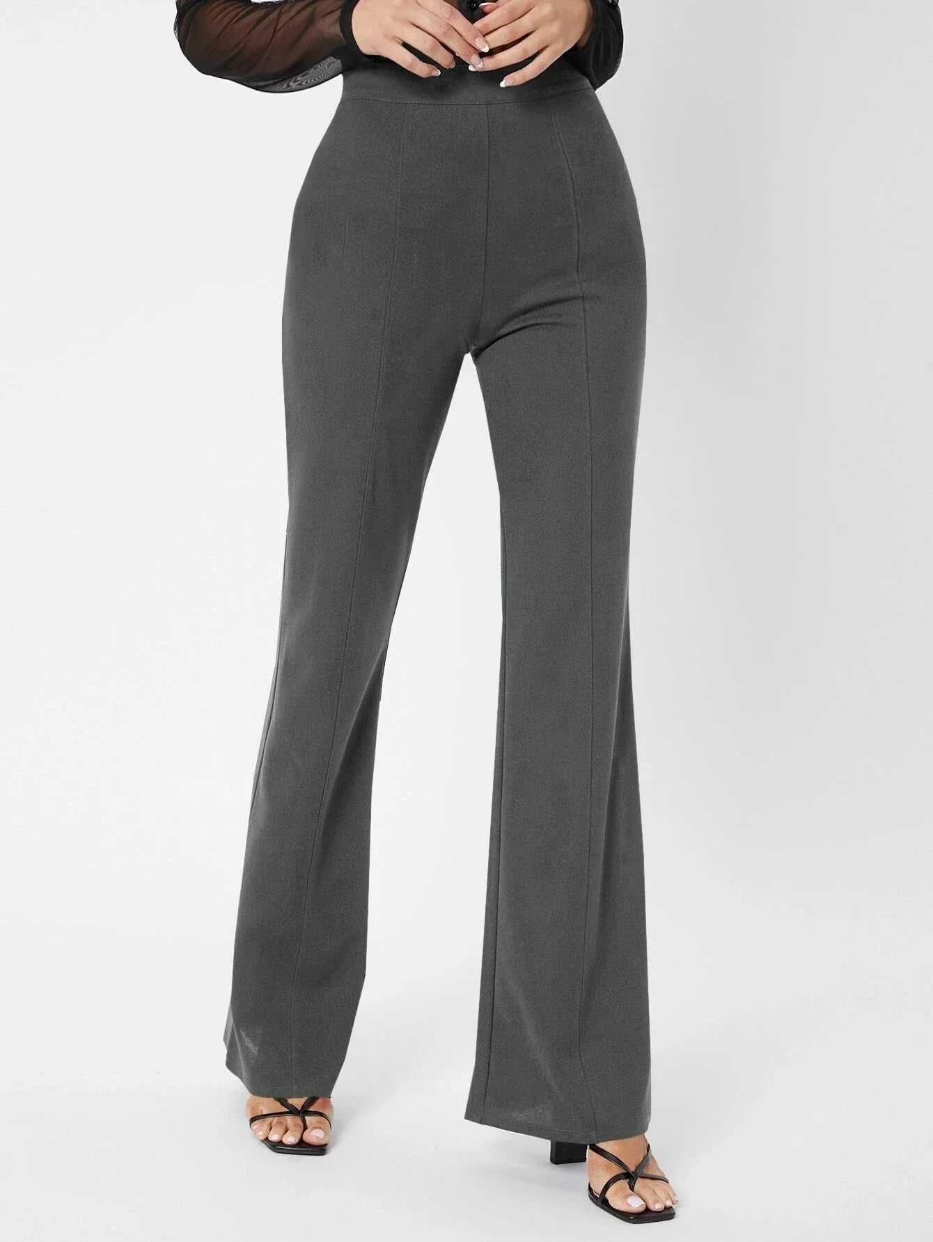 Tall Zipper Back Solid Flare Leg Pants shein