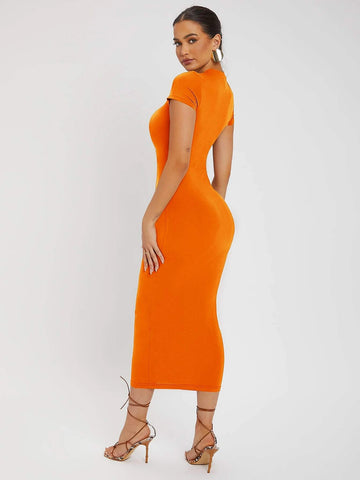 SXY Solid Round Neck Bodycon Dress shein