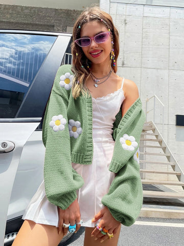 MOOSTA Floral Pattern Drop Sleeve Cardigan