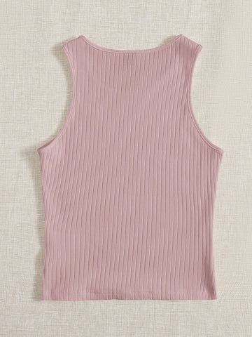 EZwear Solid Rib Knit Tank Top shein