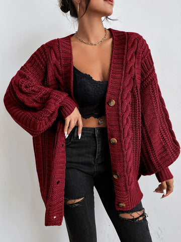 Frenchy Bishop Sleeve Button Up Cardigan