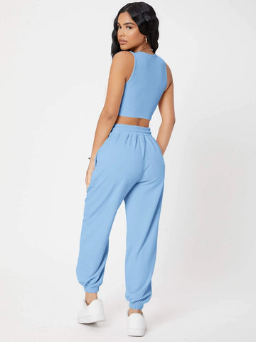 PETITE Solid Crop Tank Top And Joggers Set