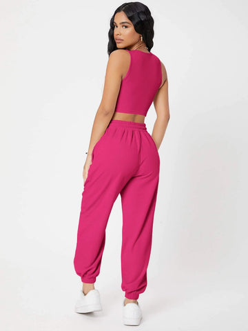 PETITE Solid Crop Tank Top And Joggers Set