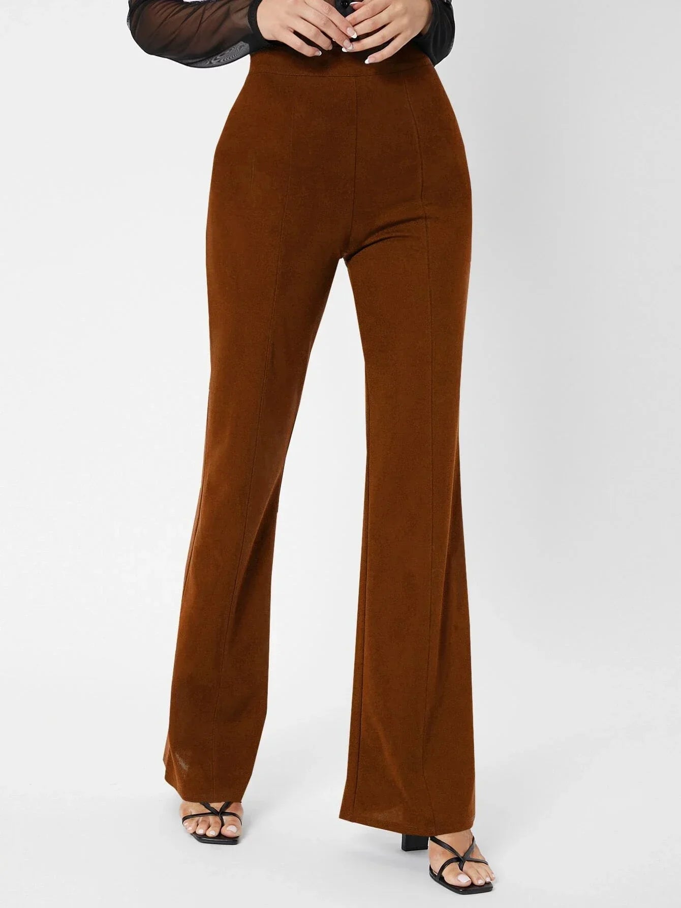 Tall Zipper Back Solid Flare Leg Pants shein