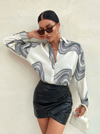 Privé Annual Ring Print Drop Shoulder Shirt shein