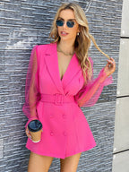 Raffinéa Contrast Mesh Sleeve Blazer Dress shein