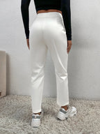 PETITE Solid Fold Pleated White Pants shein