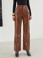 BIZwear Zipper Fly Palazzo PU Pants Workwear shein