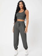 PETITE Solid Crop Tank Top And Joggers Set shein