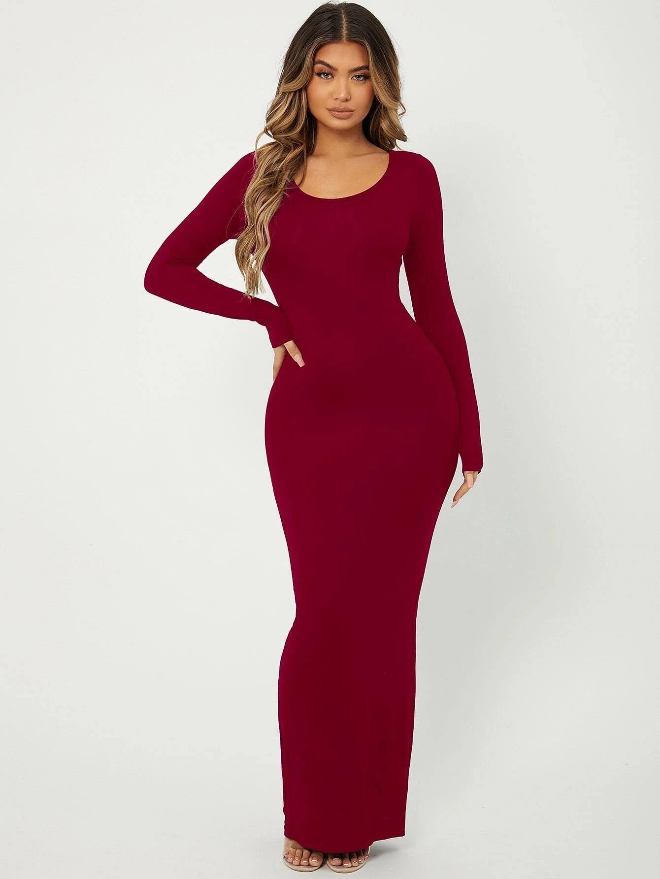 SXY Solid Maxi Bodycon Dress shein