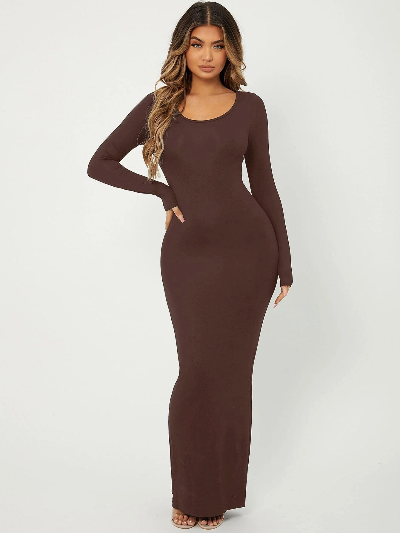 SXY Solid Maxi Bodycon Dress shein