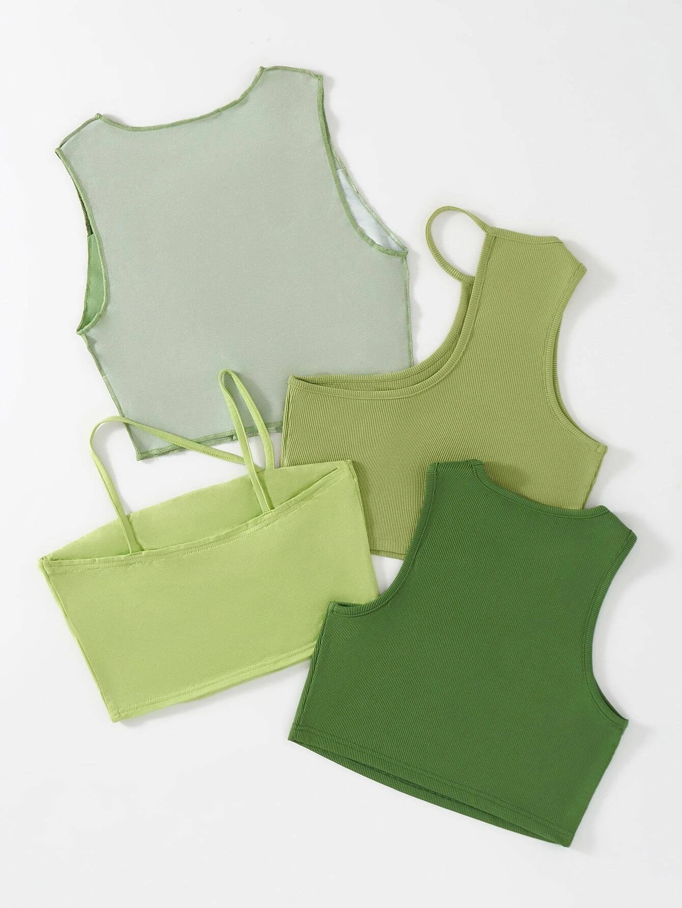 EZwear 3pcs Ribbed Knit Tank Top & 1pc Cami Top shein