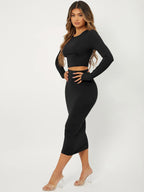 SXY Solid Slim Fit Crop Top & High Waist Pencil Skirt shein