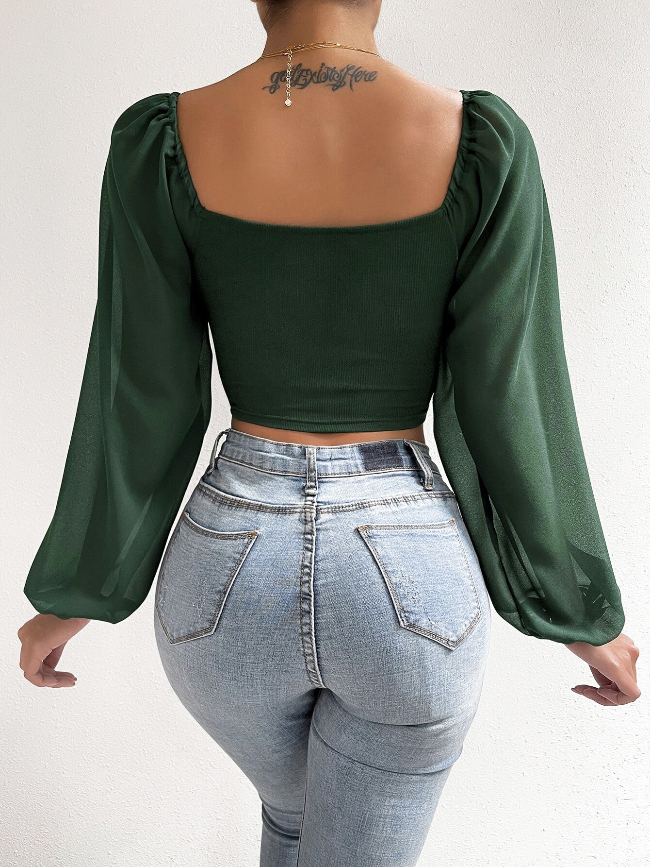 Privé Women's Solid Color Drawstring Pullover Shirt With Pleated Lantern Sleeves shein
