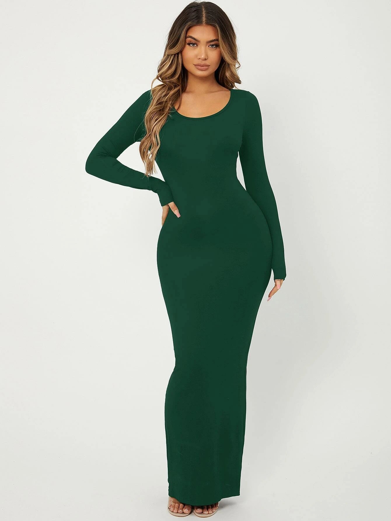 SXY Solid Maxi Bodycon Dress shein