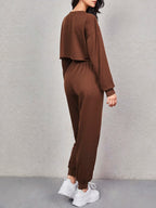 EZwear Letter Graphic Drop Shoulder Pullover & Sweatpants Set shein