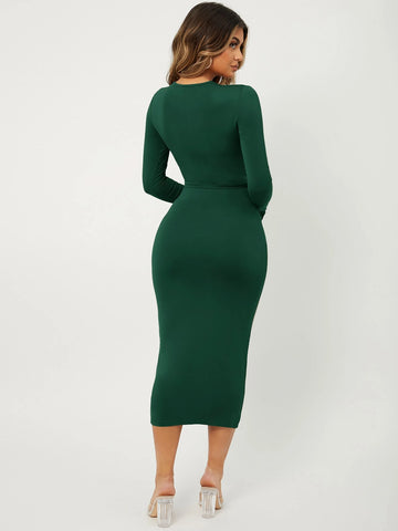 SXY Solid Slim Fit Crop Top & High Waist Pencil Skirt
