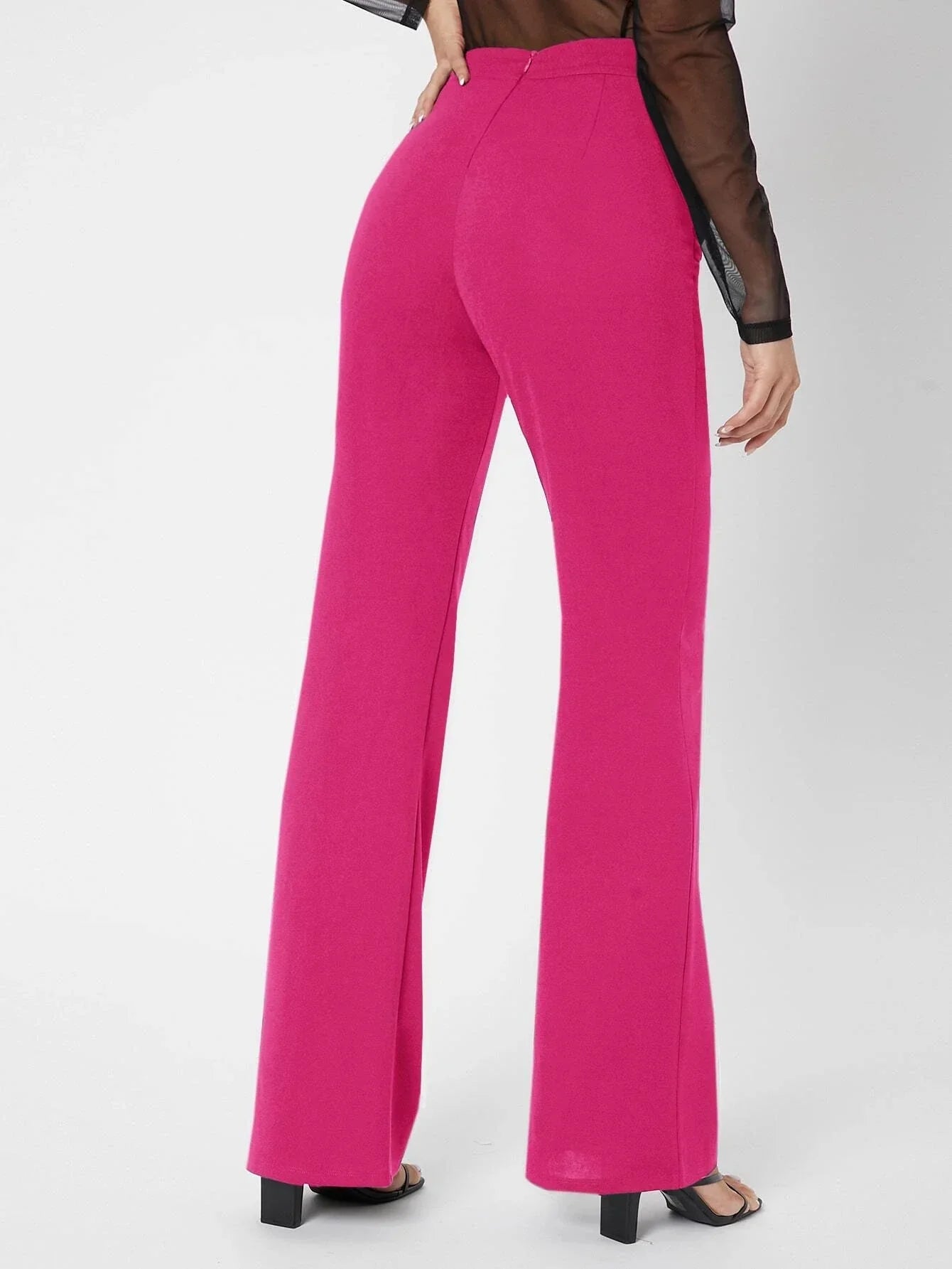 Tall Zipper Back Solid Flare Leg Pants shein
