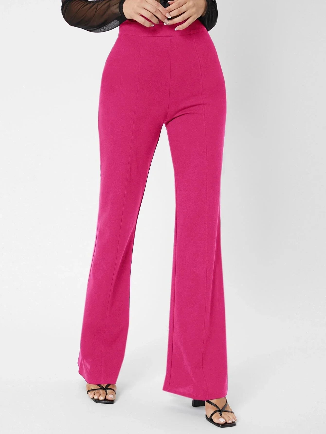 Tall Zipper Back Solid Flare Leg Pants shein